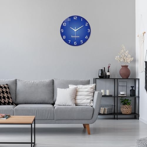 XNM Blue Simple Glass Wall Clocks Battery Operated 14 Inch - Image 2