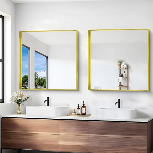 Gold Bathroom Mirror, 30x30 Inch Rectangular Framed Mirror, Large Wall Mounted - Image 6