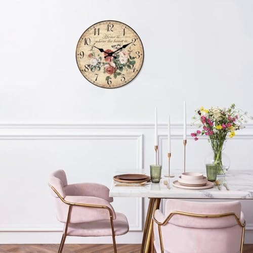 XFM Large Roses Flower Wall Clock 24 Inch Vintage Wooden - Image 4