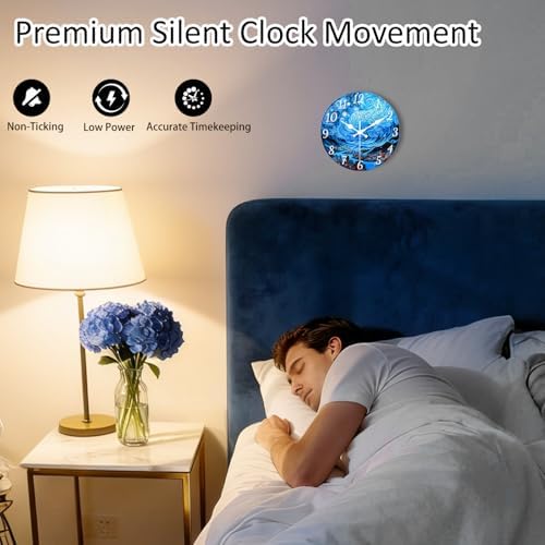 Blue Glass Wall Clock Battery Operated, 8 Inch Non Ticking Analog Clock - Image 4