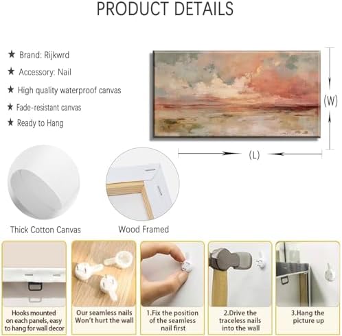 Abstract Sunset Landscape Canvas Wall Art Large Pink Modern Soft Decor Painting - Image 2