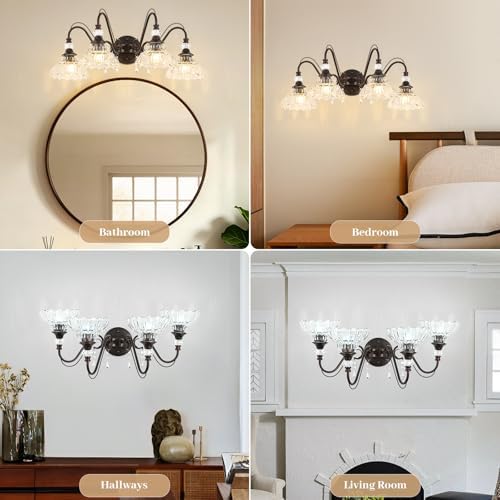 Vintage Bathroom Vanity Light, 4-Light Oil Rubbed Bronze Finish Wall Sconce - Image 5