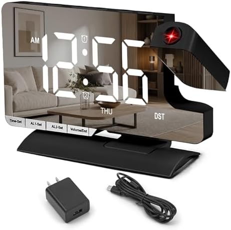 Projection Clock, Alarm Clocks for Bedrooms, 7.3" Bedside Clock by Unknown