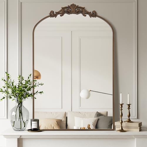 Filigree Arched Wall Mirror 26"x38" Retro Wall-Mounted Mirror by Anpark