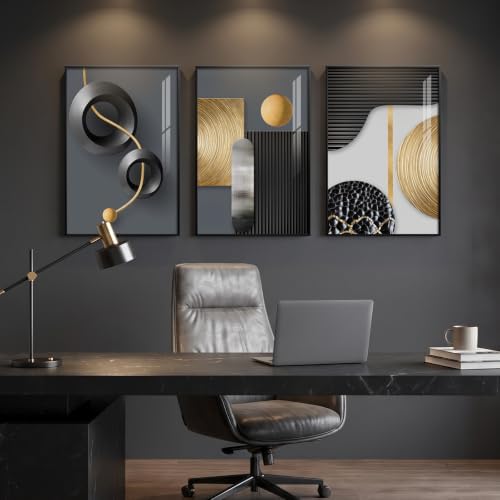 Framed Black Gold Modern Wall Art - Image 4