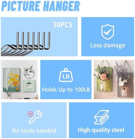 FURHUA 30pcs Black Super Hook Picture Hangers and Office Pack, Drywall Hooks - Image 5