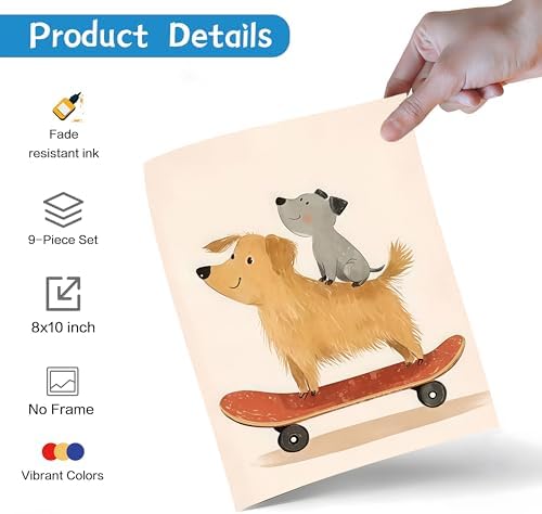 SAMHOU Kids Room Wall Art Set of 9, Funny Cute Cartoon Animal Canvas Prints - Image 2