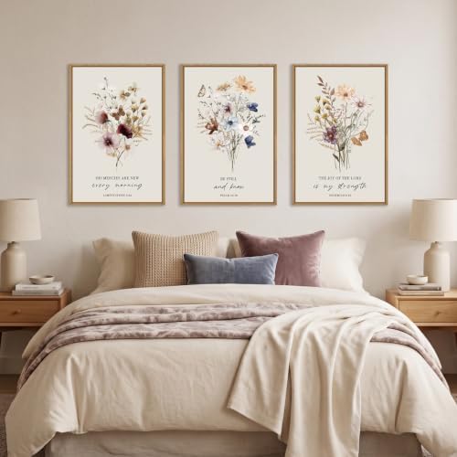 Large Boho Christian Floral Scripture Wall Art Set -16"x24"x3 - Image 4