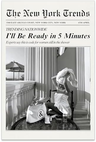 Trendy Newspaper Wall Art 8x12in Unframed Vintage Black and White Aesthetic by Unknown