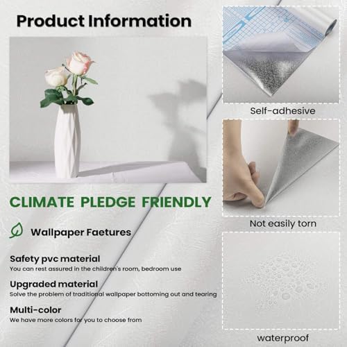 White Textured Wallpaper Peel and Stick Silk Embossed Vinyl Contact Paper - Image 2
