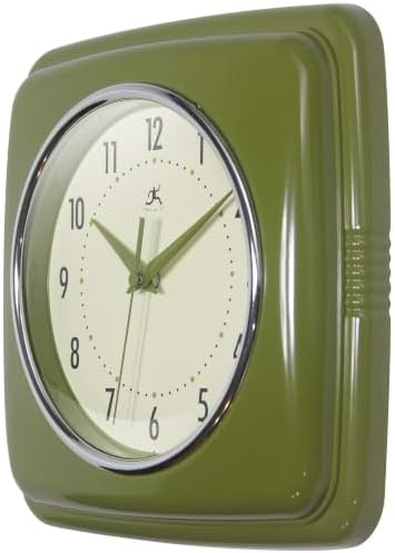 Infinity Instruments Square Retro Wall Clock, Olive Green - Image 3