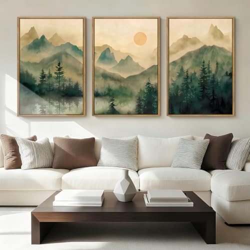 IARTTOP Large Mountain Framed Canvas Wall Art 16x24 Inch Green Foggy Forest - Image 5