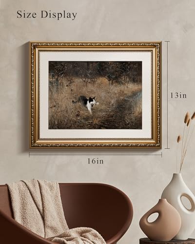 VIYYIEA Gold Framed Black Cat Wall Art Vintage Canvas Painting, 13×16 Inch - Image 3