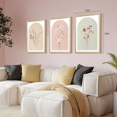 LERVR Wood Framed Botanical Wall Art Set of 3, Vintage Wildflower Canvas Print - Image 2
