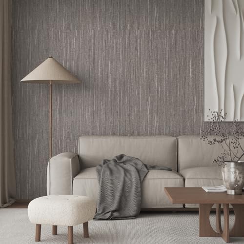 VaryPaper 15.7''x78.7'' Silver Brown Grasscloth Textured Wallpaper Peel and - Image 3
