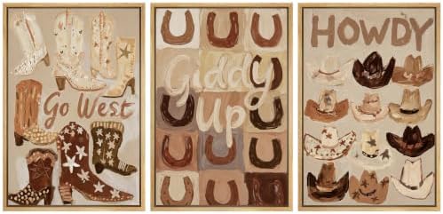 MUDECOR Framed Canvas Print Wall Art Set Western Boots Hats by MUDECOR