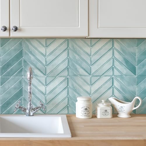 Smart Tiles Peel and Stick backsplash, Chevron Aqua Green - Image 2