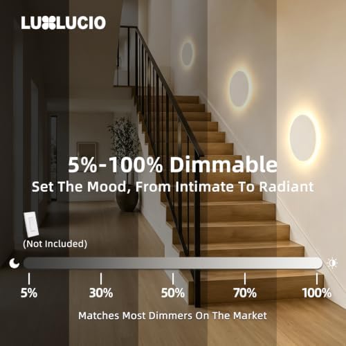 Hardwired 9" Round Backlit White Modern Indoor LED Wall Sconce - Image 6