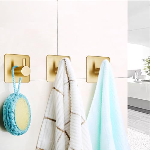 Fotosnow Gold Brushed 304 Stainless Steel Adhesive Wall Hooks, 15 lbs Heavy - Image 2