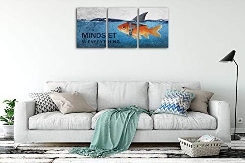 3 Panels Modern Framed Inspirational Canvas Wall Art Goldfish Body Strong Shark - Image 3