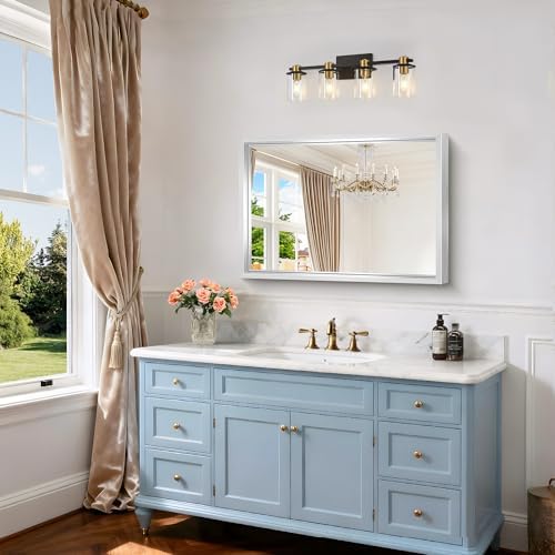 22 x 30 inch Brushed Silver Bathroom Mirror, Metal Framed Rectangle Mirror - Image 5