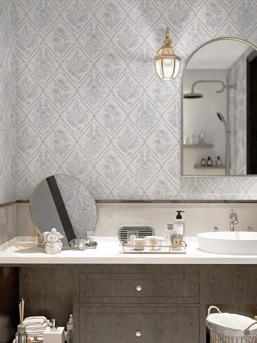 Kitico Peel and Stick Wallpaper Vintage Boho Wallpaper Blue and Beige Contact - Image 3