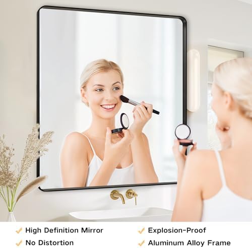 Black Bathroom Vanity Mirror Over Sink 28x28, Wall Mounted Square Mirror - Image 5