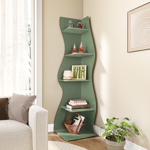 LITTLE TREE Small Corner Shelf, Modern 5-Tier Wall Wavy Corner Bookshelf - Image 5
