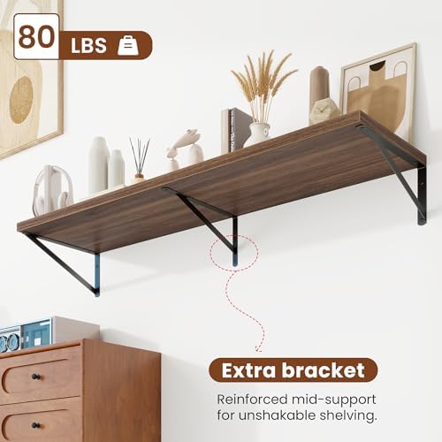 Deep Wall Shelves 55"W x 12"D Engineered Wood Floating Shelves - Image 3