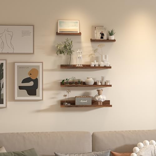 Giftgarden 24 Inch Wall Mounted Floating Shelves Set of 5, Rustic Wood Wall - Image 4