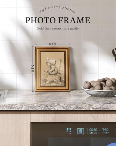 VIYYIEA Vintage Gold Framed Wall Art, Baby Bear & White Butterfly, 10L x 8W - Image 2