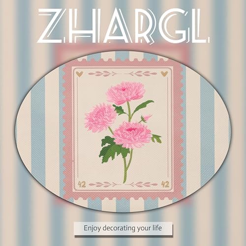 Vintage Floral Posters Wall Art Set of 6, Coquette Cute Stripe Botanical Stamp - Image 5