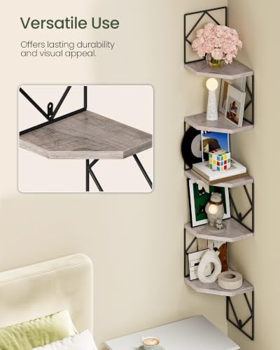 CHOEZON 5-Tier Corner Shelf, Floating Shelf, Wall-Mounted Storage Shelf - Image 5