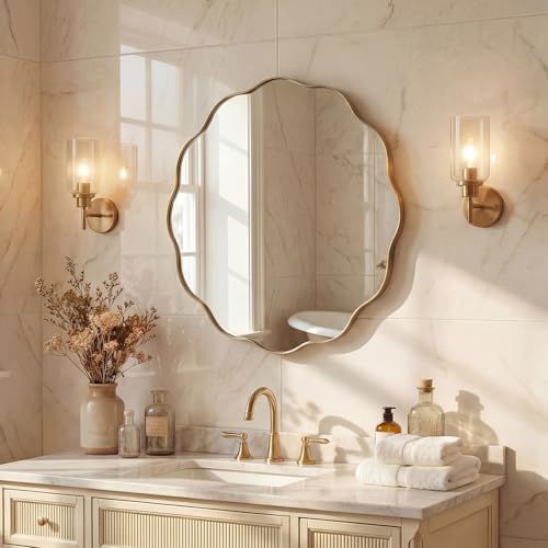ANDY STAR Brushed Gold Round Wall Mirror 24 Inch, Brass Round Bathroom Mirrors - Image 3