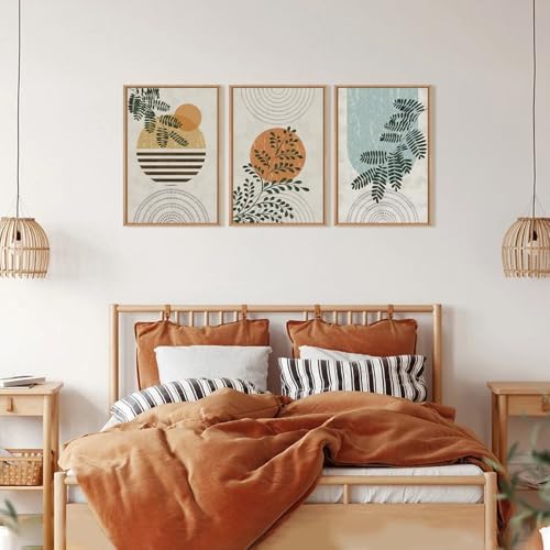 FWIEXA Framed Boho Canvas Wall Art Set, Sage Green Botanical Pictures Wall Decor - Image 4