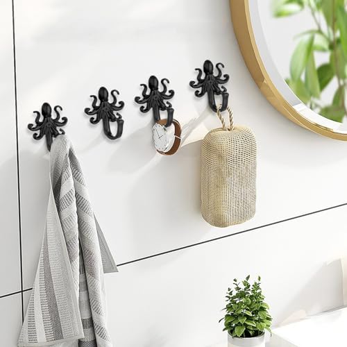 5 Pack Coat Hooks Wall Hooks, Octopus Decorative Wall Mounted Hooks Rustic - Image 6