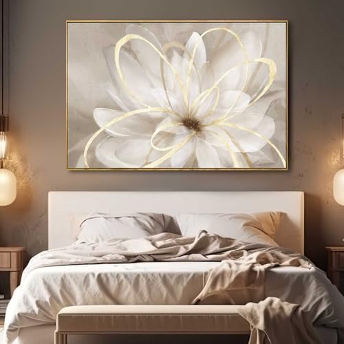SOUGUAN Flower Wall Art for Living Room 32x48 Inch Gold Large Artwork Painting - Image 3