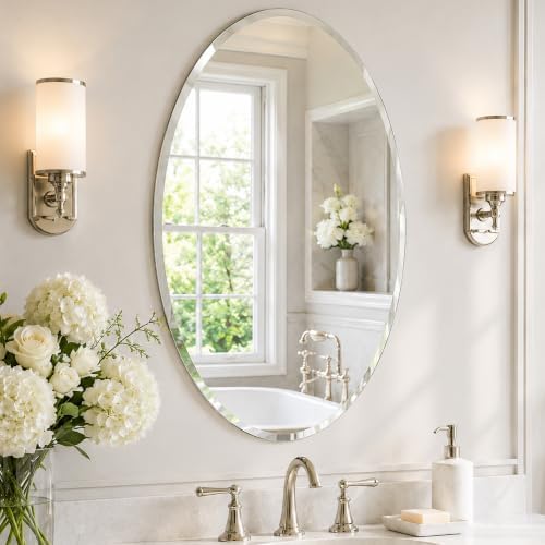 24x36 Inch Oval Frameless Beveled Wall Mirror - Image 2