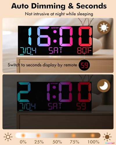 16" Large Digital Wall Clock, Corded RGB LED Clock - Image 6