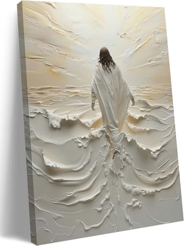 ICHZUMW Jesus Walking on Water Christian Wrapped Canvas Wall Art 16x24 In by Unknown