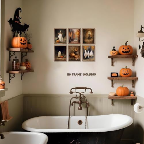 HTTART Vintage Halloween Ghost Poster Set of 6, Gothic Cute Ghost Witch Canvas - Image 2