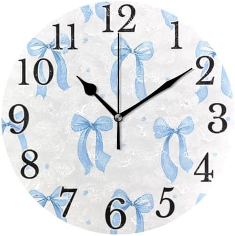 ALAZA Blue Bows Wall Clocks Bows Clocks Non-Ticking Silent Round Clocks 10 in by ALAZA