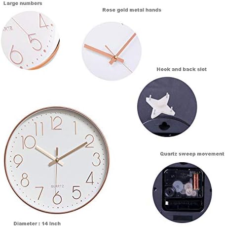 jomparis 13.5 Inch Rose Gold Wall Clock Silent Non-Ticking Quartz Sweep - Image 6