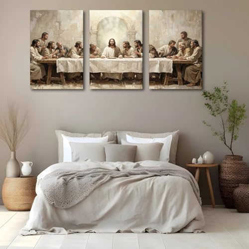 SIXWOOD Jesus The Last Supper Framed Canvas Wall Art 3 Piece - Image 6