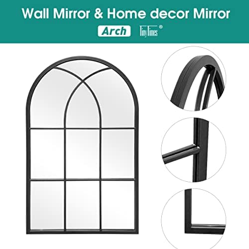 42"x 24" Arched Mirror, Window Wall Mirror, Windowpane Vanity Mirror, Metal - Image 4