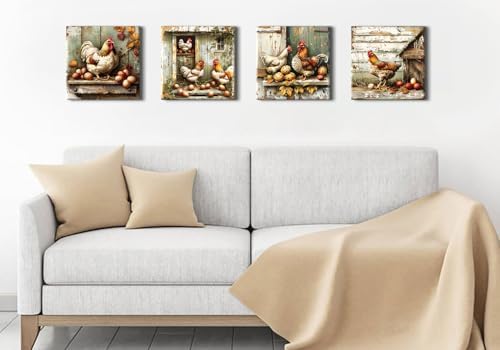 Country Rooster Canvas Wall Art Chicken Kitchen Pictures Rustic Prints - Image 3