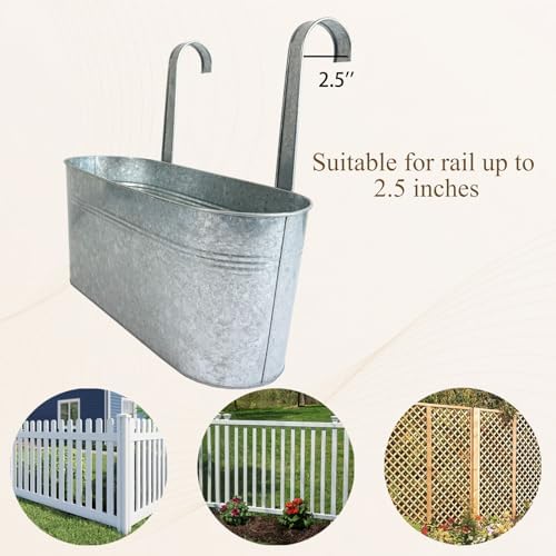 8 Pack 17" Galvanized Hanging Railing Planters - Image 6