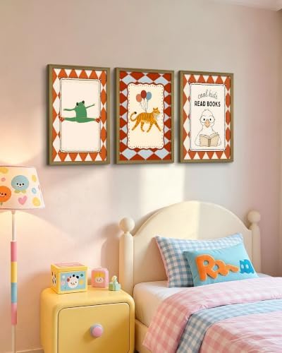 Framed Vintage Nursery Canvas Wall Art Set of 3, Frog Tiger Duck Animal Wall - Image 5