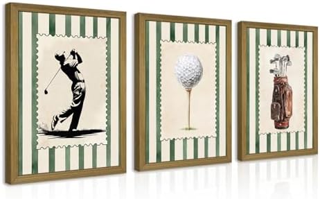 wanyun Vintage Golf Wall Art Set of 3 Canvas, Sports Framed Poster, Neutral by Unknown