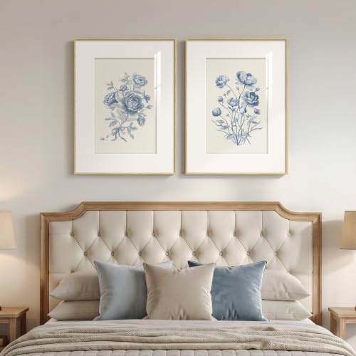 Framed Vintage Blue Floral Botanical Wall Art - Image 3